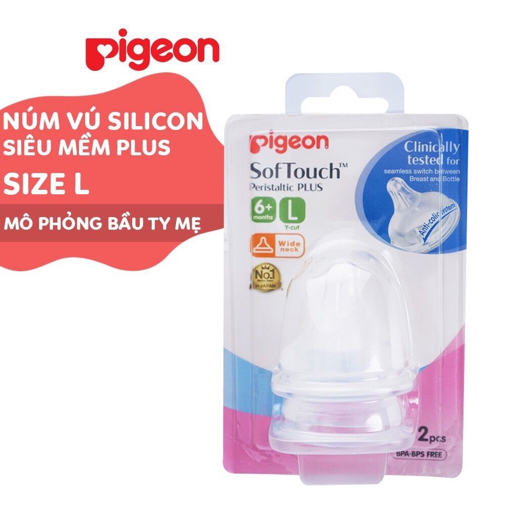 Vỉ 2 núm ti pigeon cổ rộng size L