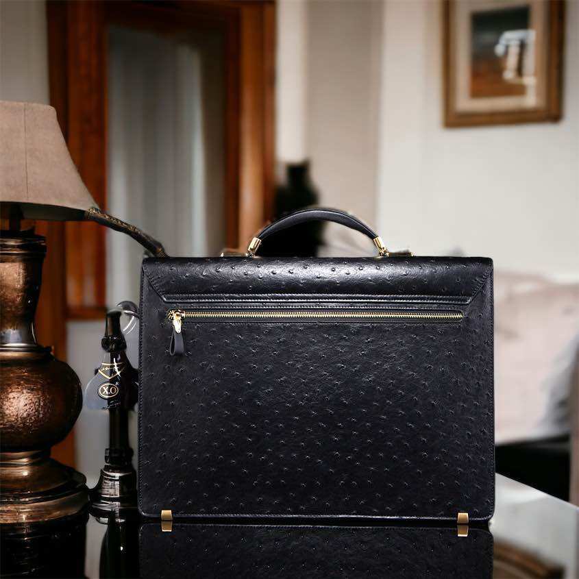Cặp Da Nam Khóa Số Da Đà Điểu,Túi Xách Da Thật San Leather 9828