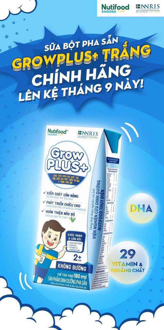 Thùng sữa bột pha sẵn Growplus trắng 180 ml nhập khẩu Thuỵ Điển