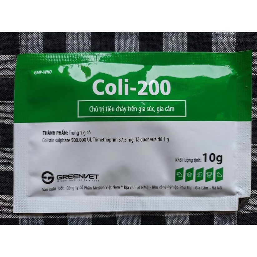 Coli 200 gói 10g chuyên tiêu chảy trên gia cầm, gia súc