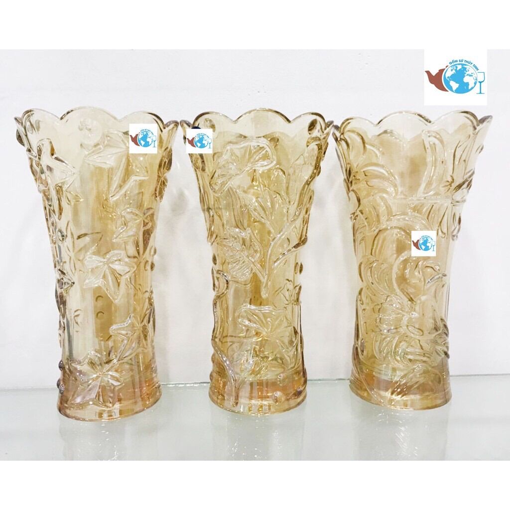 BÌNH HOA THUỶ TINH ÁNH VÀNG PHA LÊ RẤT ĐẸP