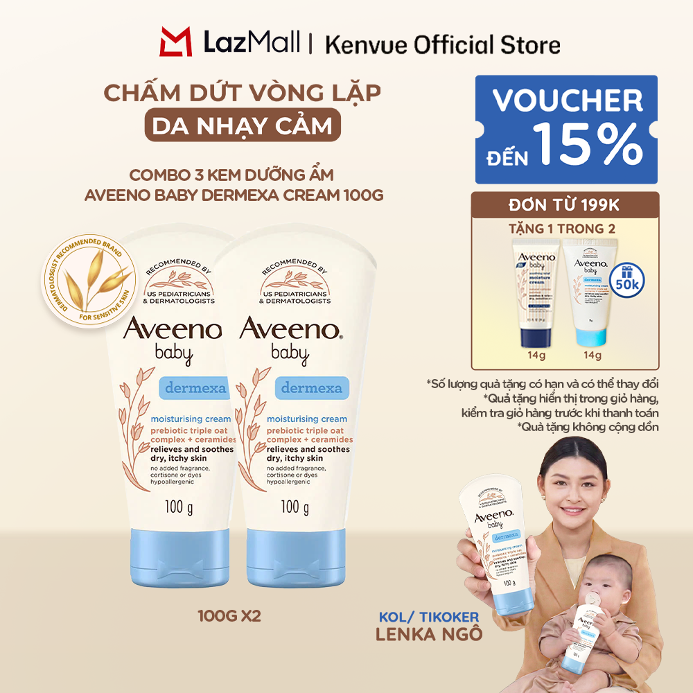 Combo 2 Kem dưỡng ẩm Aveeno Baby Dermexa Cream 100g