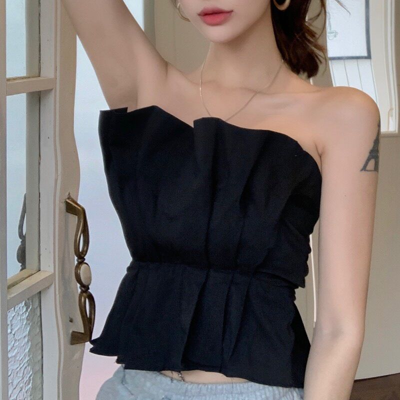 Áo ống gập xếp chít eo
