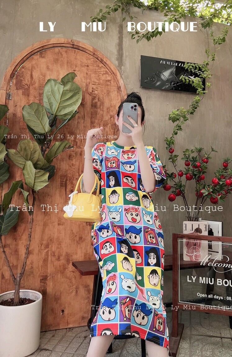 váy nữ dáng xuông rộng oversize chuột mickey