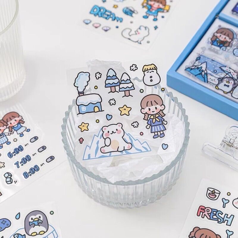 Sticker hộp 100 tấm cute Polar World (PVC)