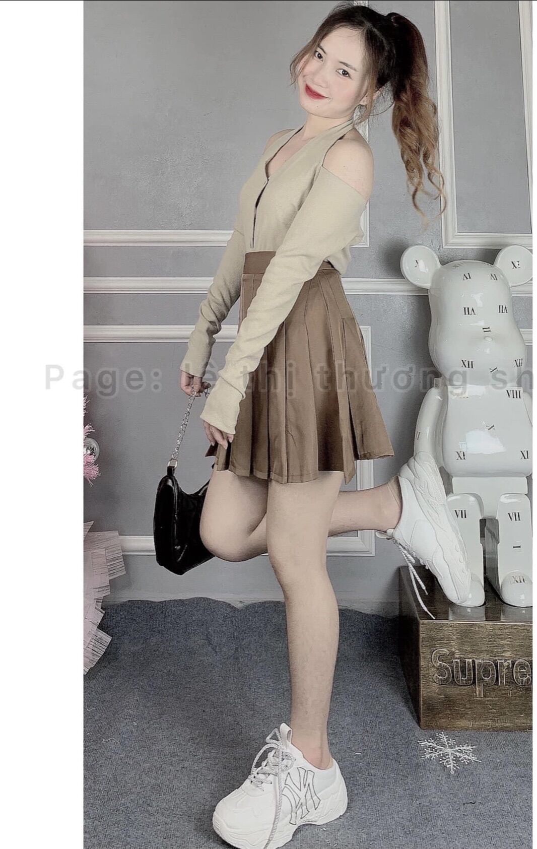 Set váy tennis + áo gân tay dài chocker