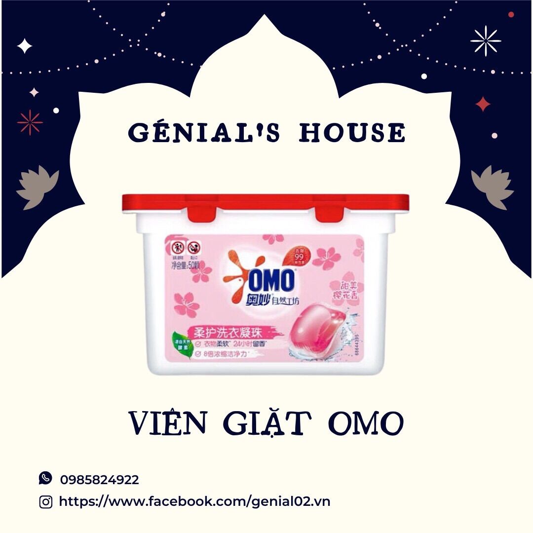 50 viên giặt omo hương hoa anh đào 400g nội địa trung