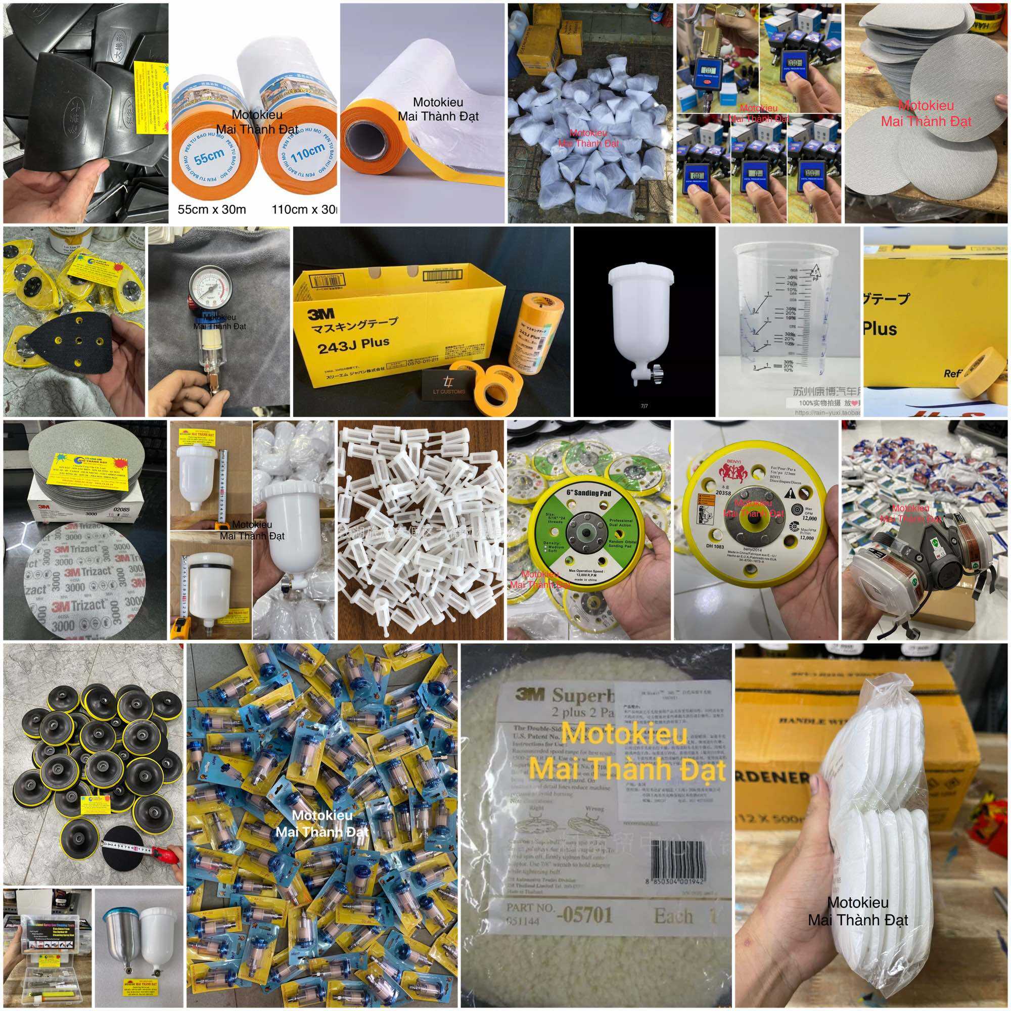 Vật tư ngành sơn oto - xe máy . băng keo giấy - nylon - dao trét v..v..v...