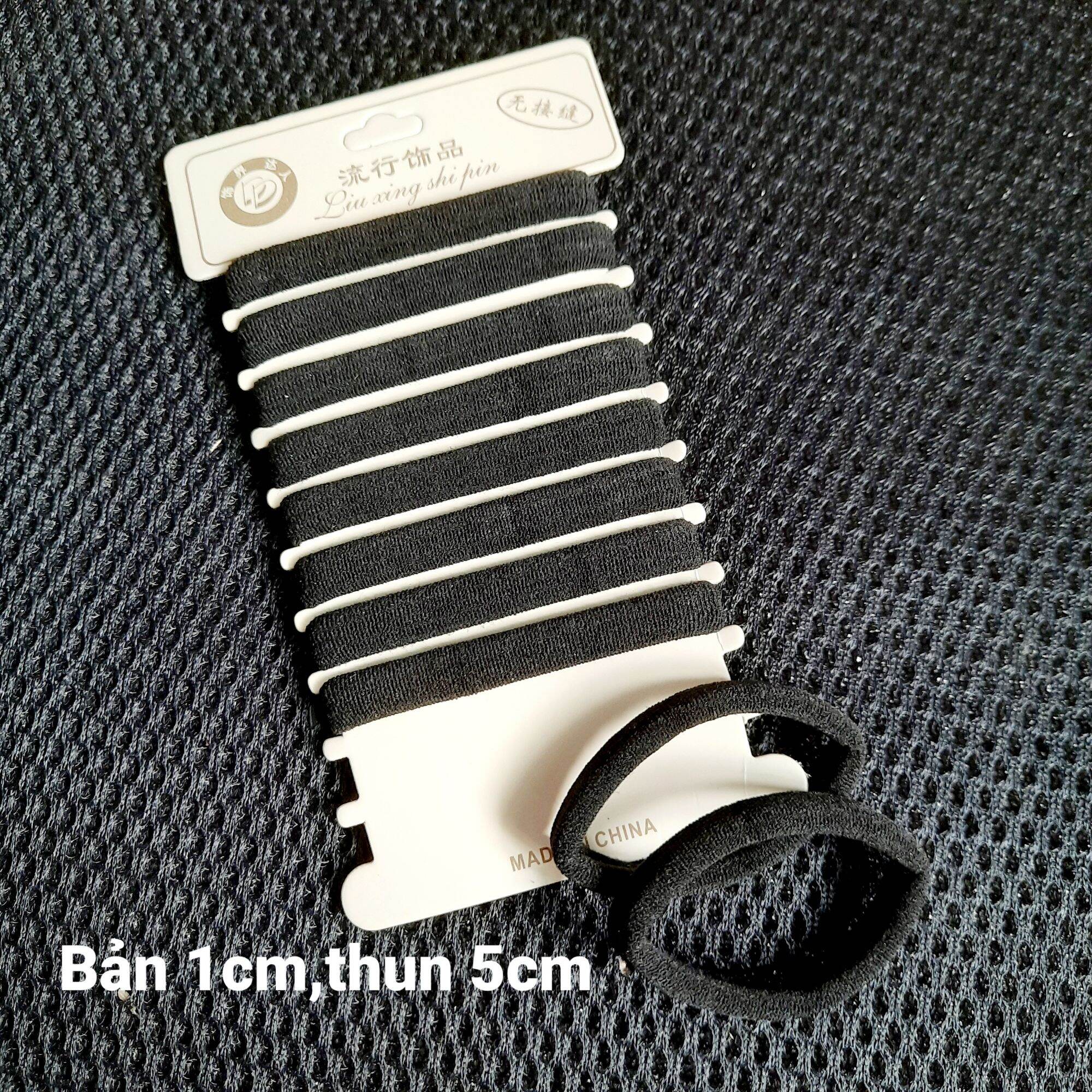 Vỉ 10 dây cột tóc đen trơn người lớn (bản nhỏ 1cm×5cm)
