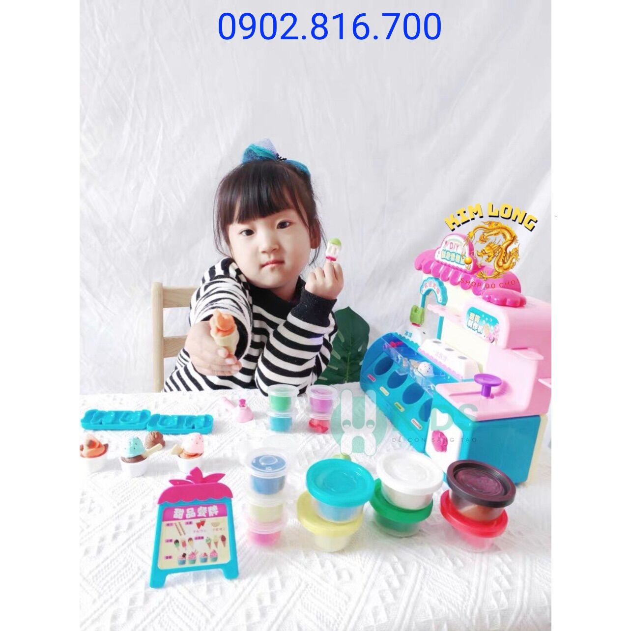Đồ chơi máy làm kem bằng đất sét có pin nhạc đèn