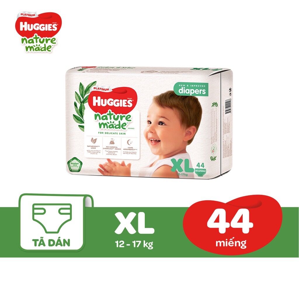 Tã Dán Cao Cấp Huggies Platinum Nature Made Size NB/S/M/L/XL
