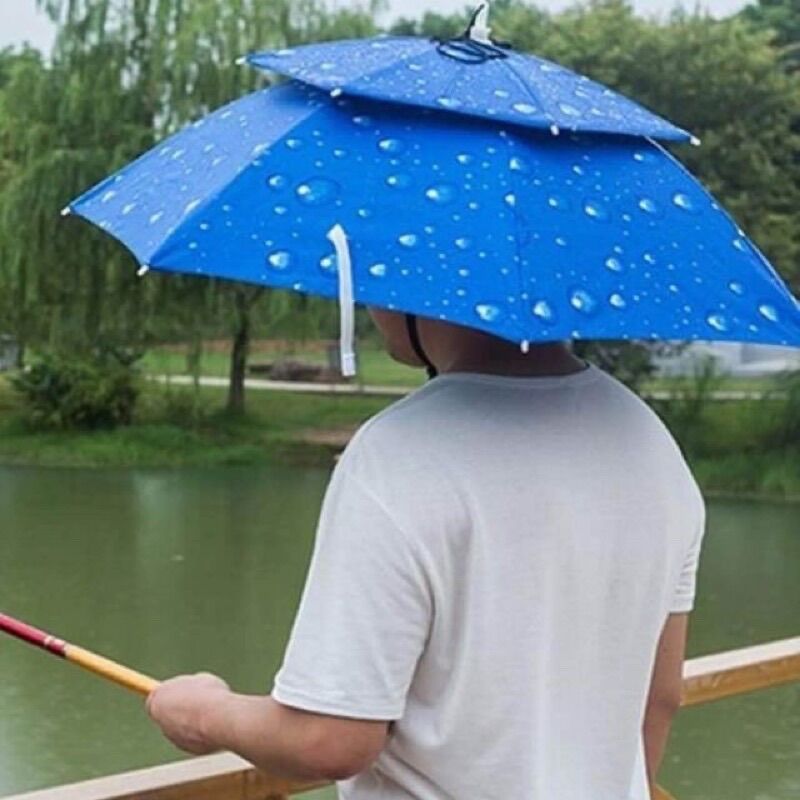 Ô câu cá đội đầu thiết kế 2 tầng , Ô Dù đội đầu che mưa che nắng tiện dụng nhỏ gọn , dễ dàng mang sử dụng