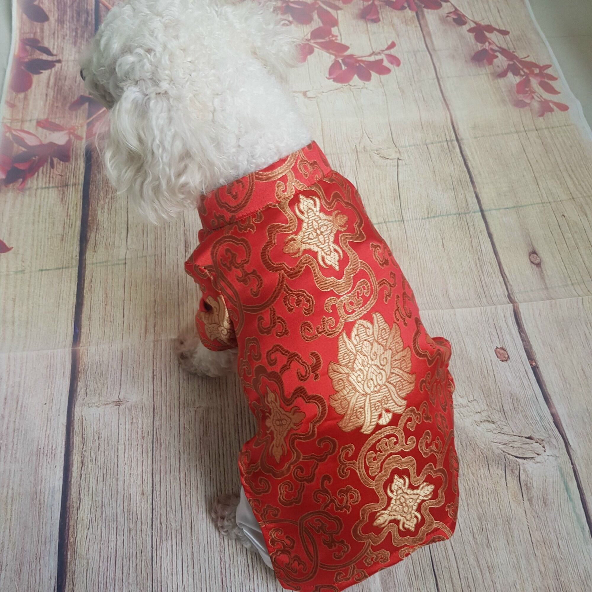 Áo mặc tết  màu đỏ may mắn cho thú cưng