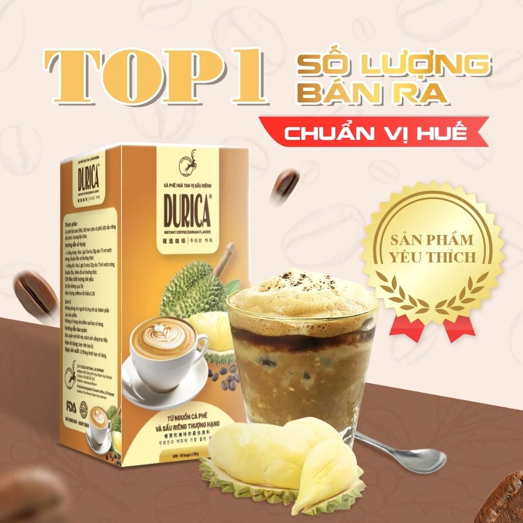 Cà phê hòa tan vị sầu riêng Durica thơm béo sánh mịn