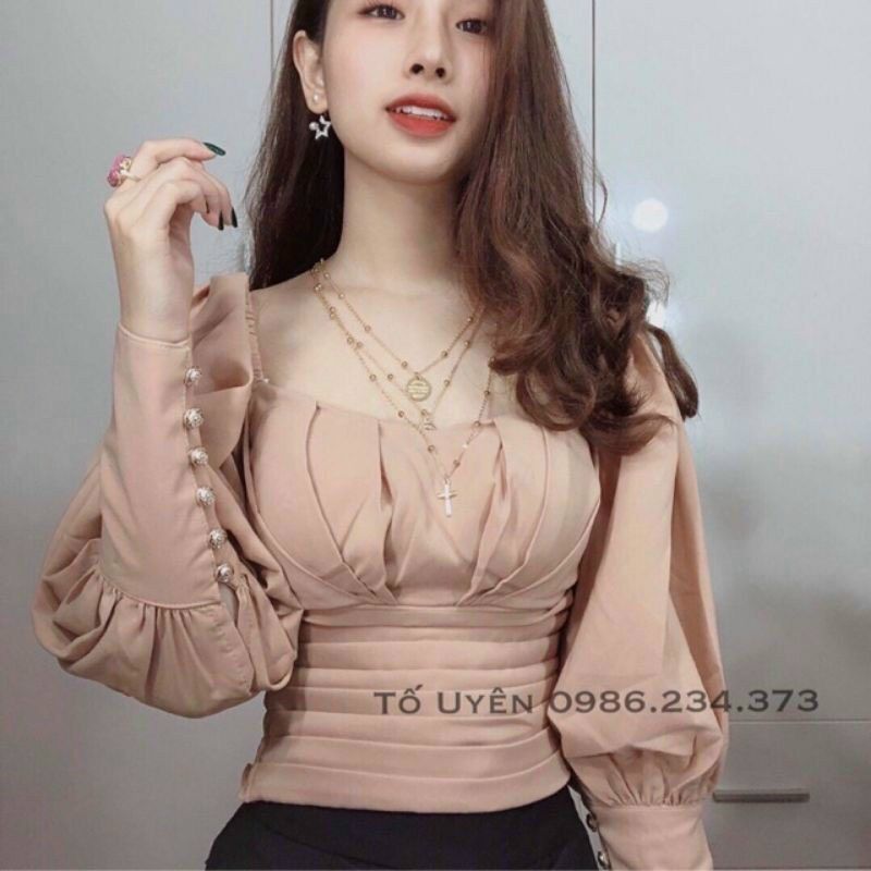 [ Mã A197 ] Áo cổ vuông cúp ngực tay phồng