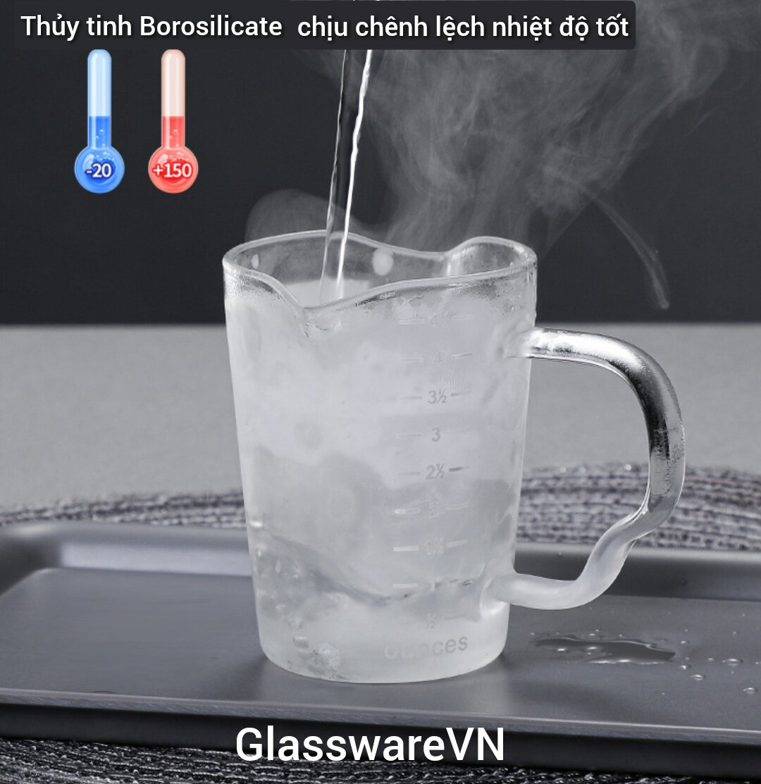 Cốc Đong Cà Phê 2 Miệng 150ml Thủy tinh Borosilicate Cốc Đong Pha Cafe Espresso Miệng Đôi