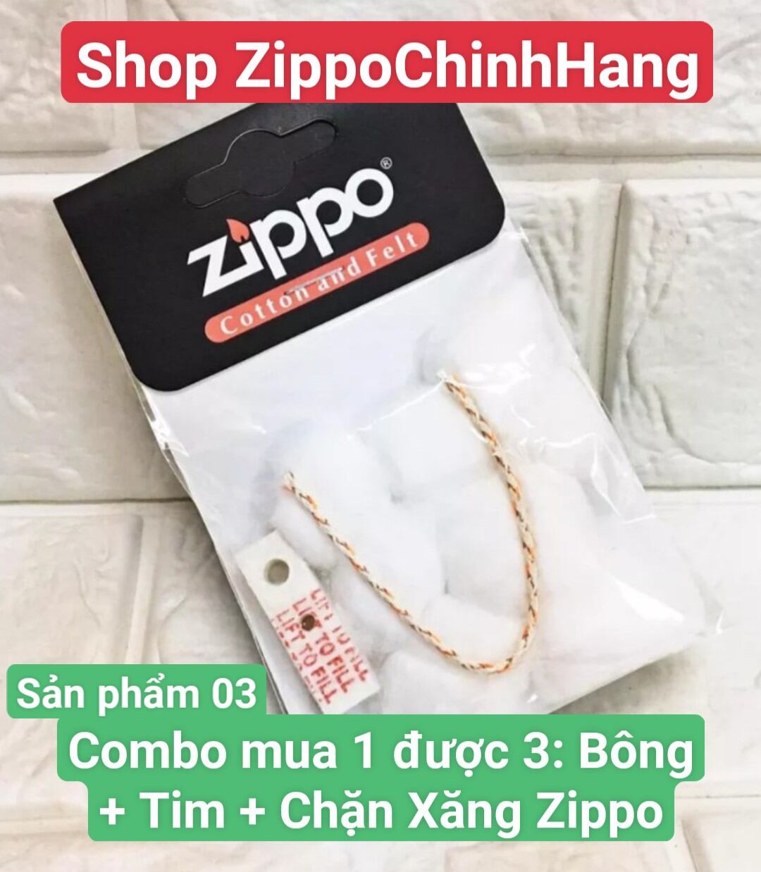 03 combo bông zippo chính hãng usa: mua 1 được 3 gồm bông zippo + bất zippo + chặn xăng zippo