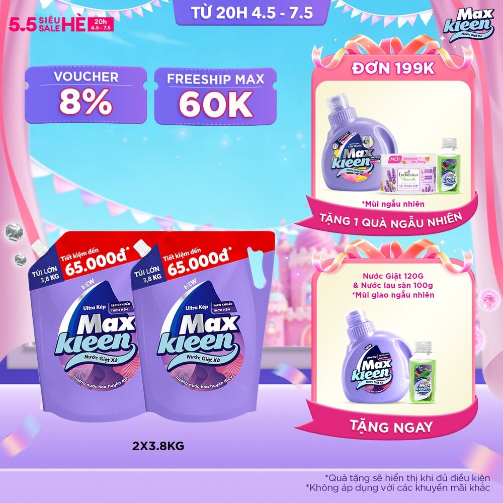 Combo 2 túi nước giặt Huyền Diệu/ Hoa Nắng/ Vườn Sớm Mai / Thiên Nhiên 3.6kg/3.8kg