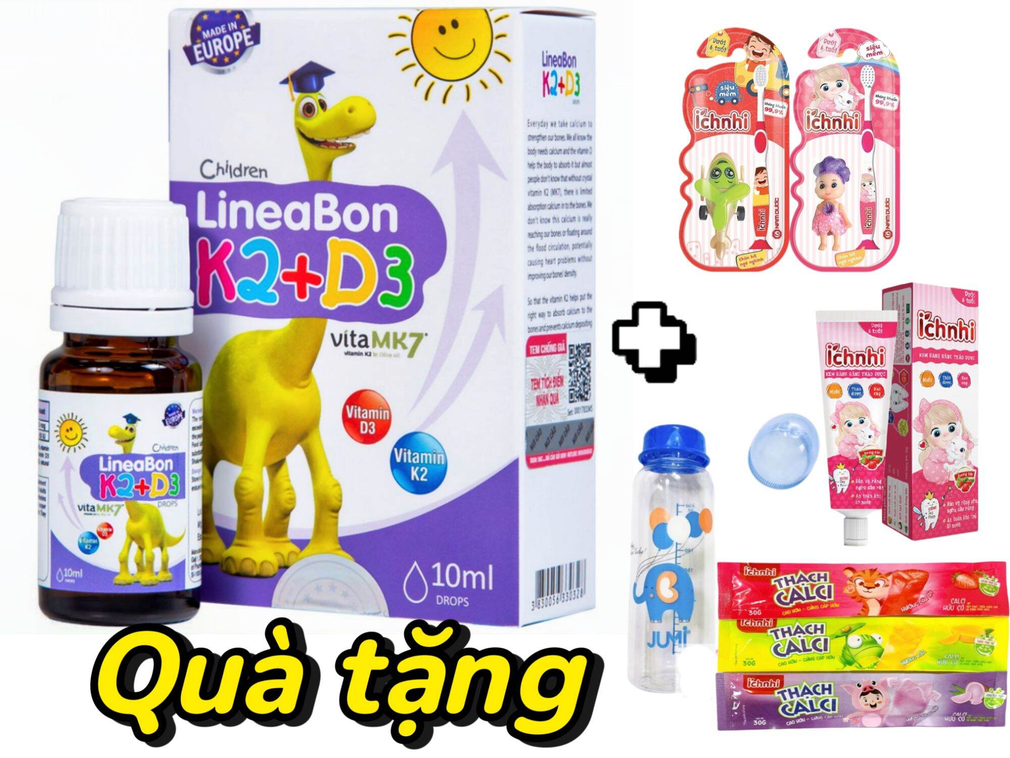 Vitamin d3k2 mk7 lineabon bổ sung calci, tăng chiều cao hộp 10ml