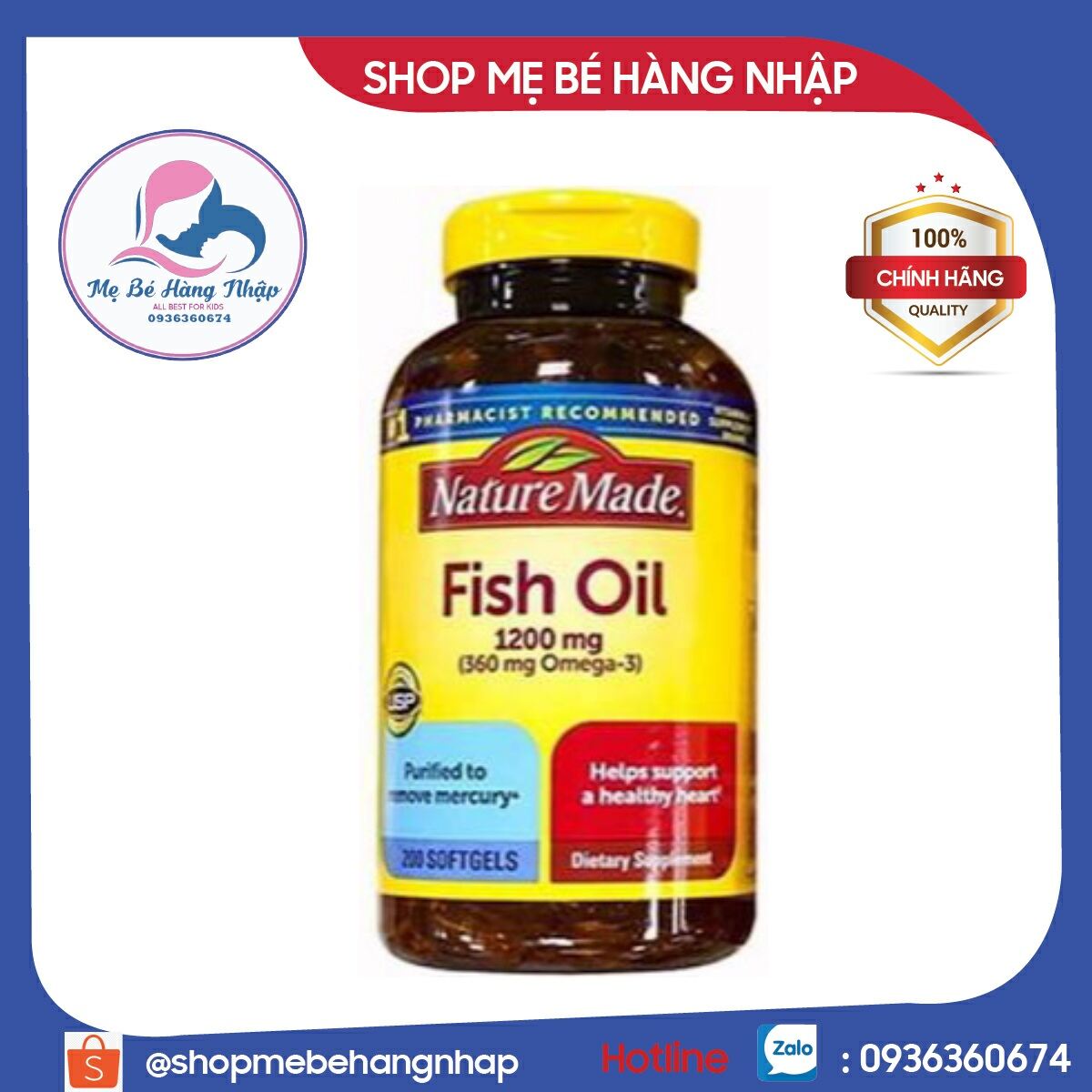 Dầu cá Omega 3 Nature Made Fish oil 1200mg hộp 200 viên thumbnail