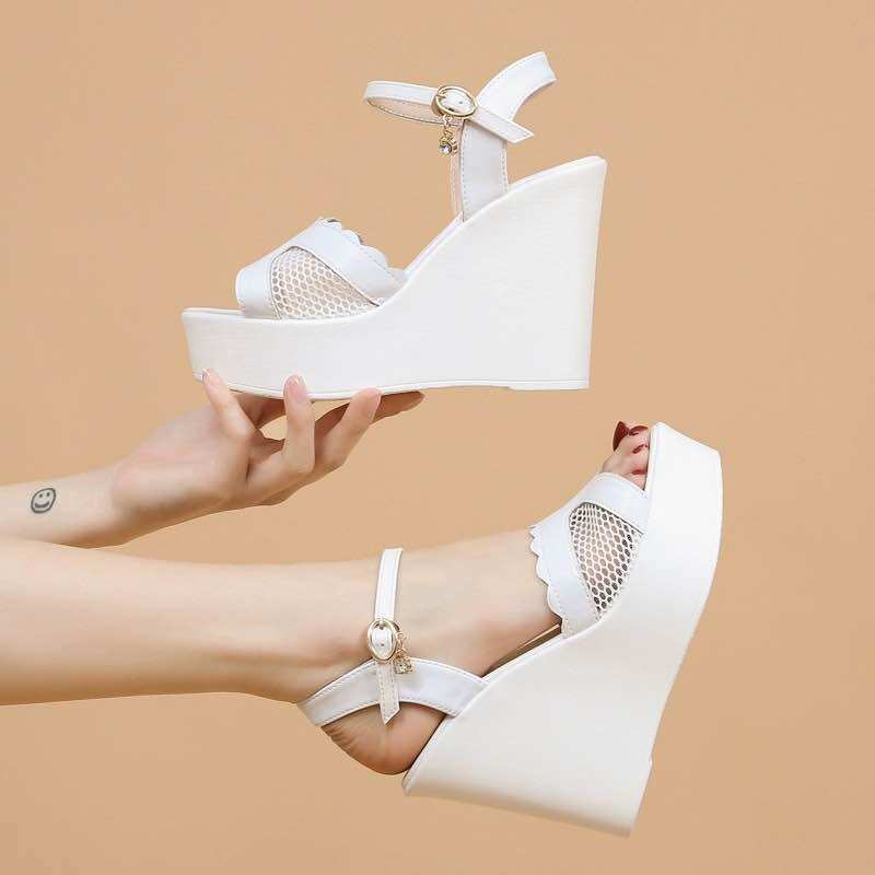 Sandal cao gót quai phối lưới(12p)