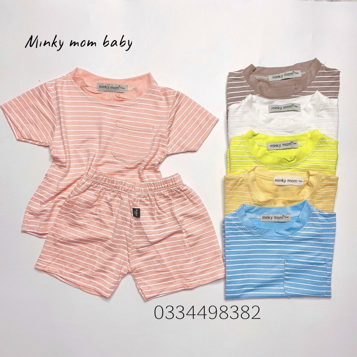 Set bộ sọc tay ngắn quần ngắn minky mom thun lạnh cho bé trai và bé gái