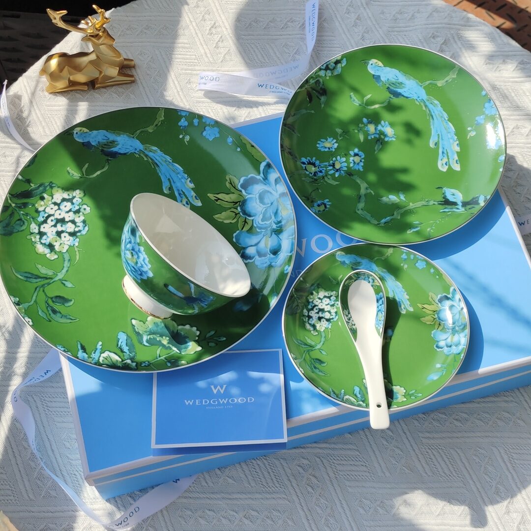 WEDGWOOD Bộ chén dĩa ngọc bích xanh ngọc và phượng hoàng 5 món - Jasper Conran - Chinoiserie Green by Wedgwood