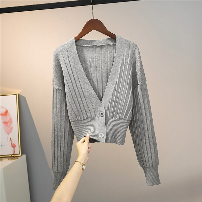 Áo Khoác Cardigan Áo Dệt Kim Nữ Áo Lộ Xương Đòn Mẫu Ngắn Tay Dài Rộng Rãi Mẫu Mới Năm 2023 Mùa Thu Thiết Kế Scheming