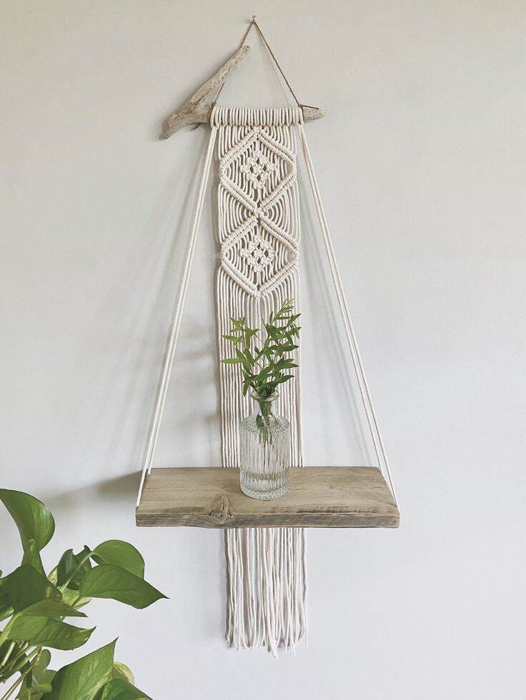 Kệ gỗ trang trí dây treo tường tết macrame handmade