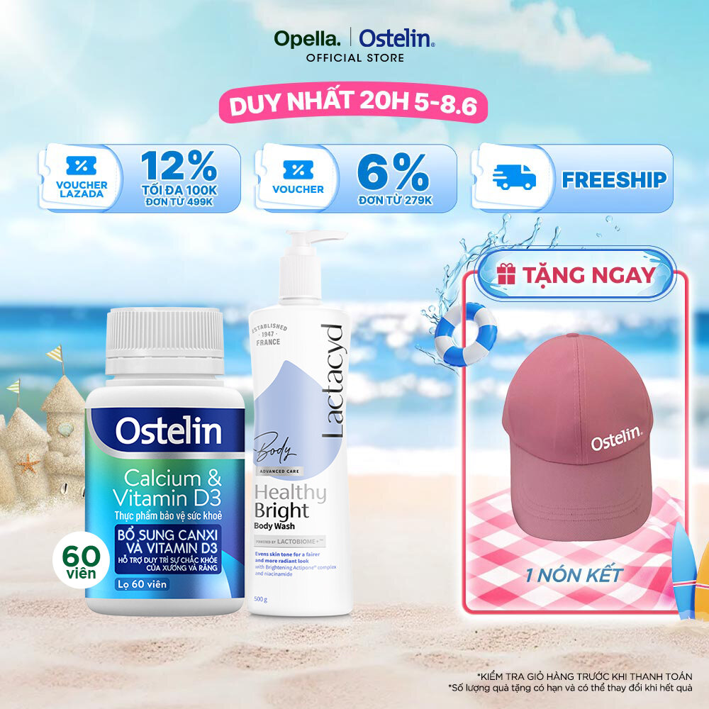 Ostelin Viên Uống Hỗ Trợ Bổ Sung Calcium  Vitamin D3 60 viên + Sữa tắm Lactacyd Healthy Bright 500ml