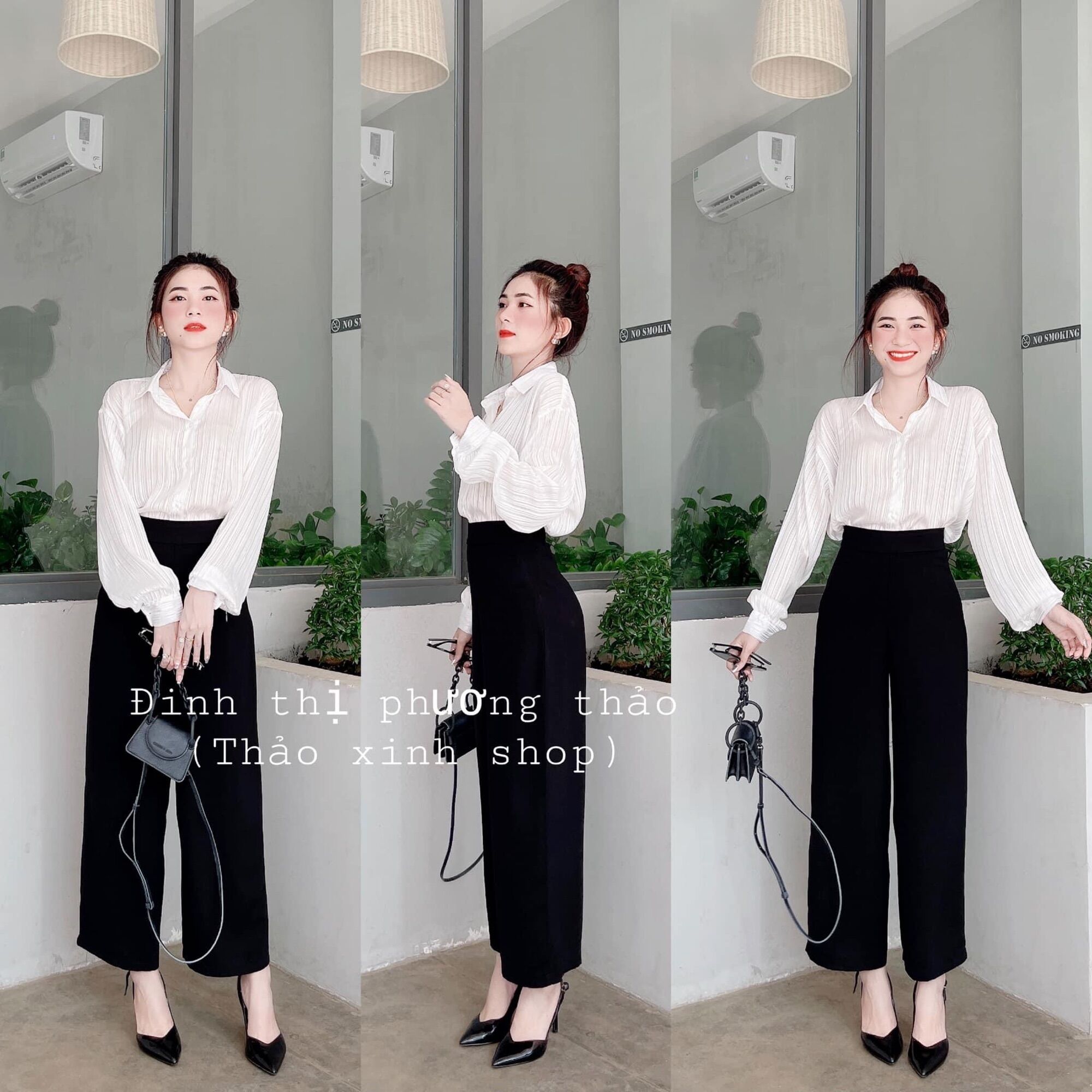 Set quần suông + sơ mi tay dài không túi