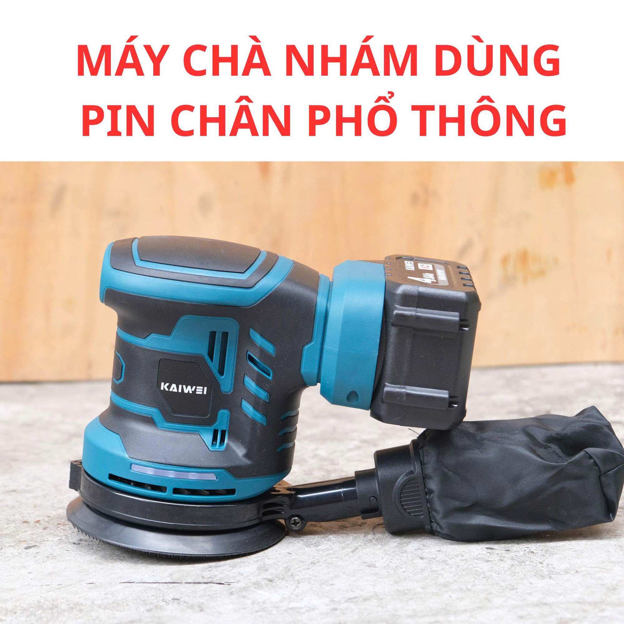 Máy chà nhám tròn 125mm dùng pin chân phổ thông, máy chà nhám Kaiwei nội địa, mạnh mẽ