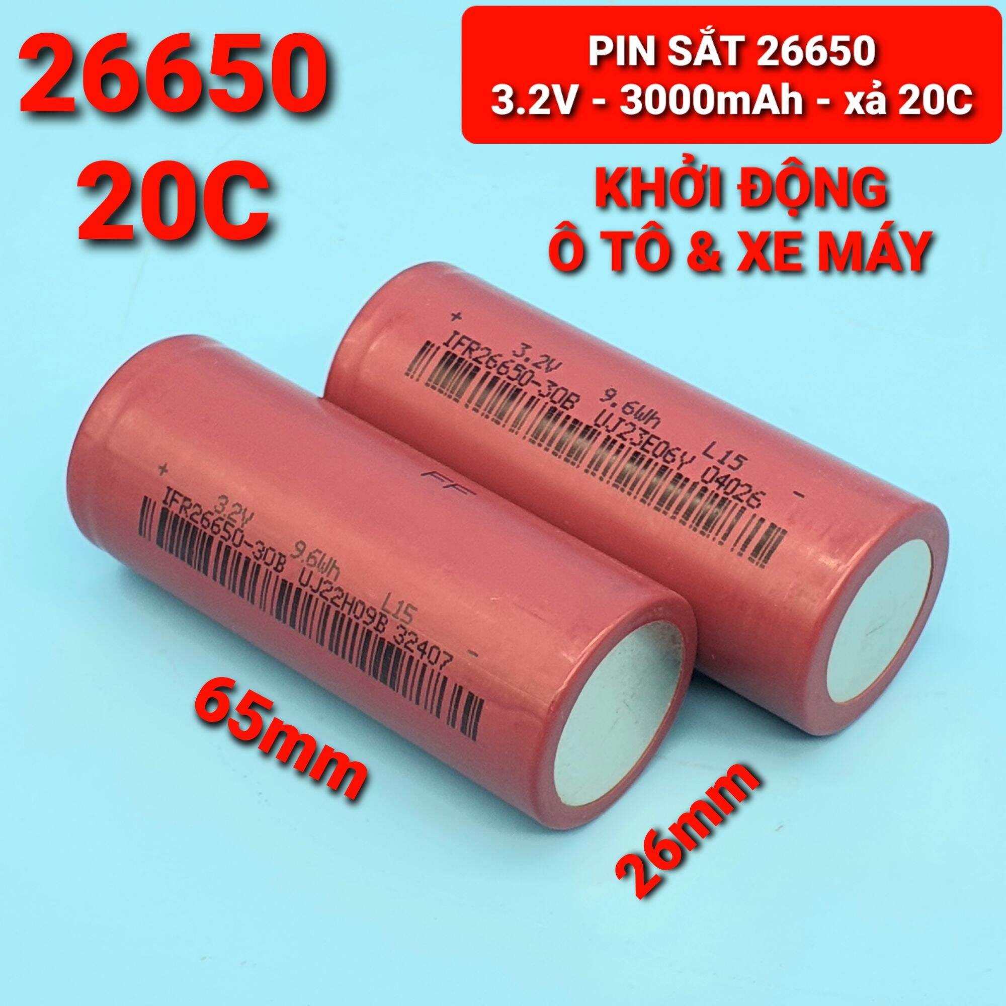 PIN SẮT PHOSPHATE ZTE-26650-3.2V - 3000mAh XẢ 30C Dòng cả cao