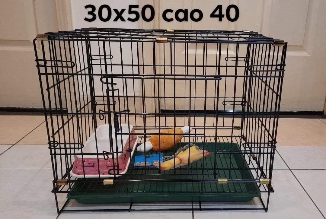 Chuồng sắt tĩnh điện size 30x50 cao 37 chó dưới 25kg - chuồng chó xếp gọn kèm mâm hứng
