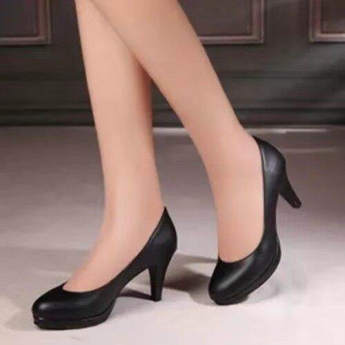 Giày Cao Gót Đế Mềm Da Thật Giày Một Lớp Giày Làm Việc Công Sở Mũi Tròn Gót Cao Vừa Giày Da Đi Làm Giày Lễ Nghi Trang Trọng