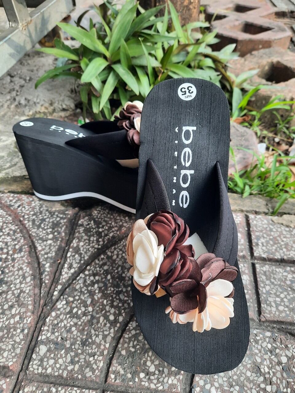 DÉP XUỒNG ĐẾ LƯỢN ĐÍNH HOA 7CM,9CM