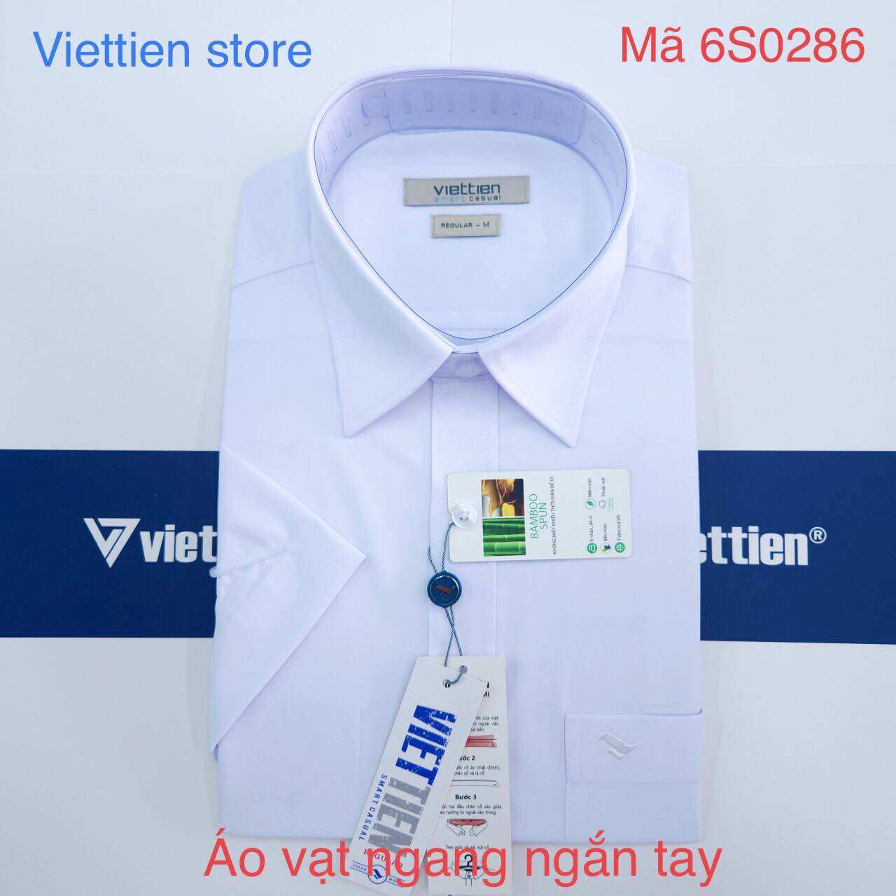 Áo việt tiến trắng trơn vạt ngang ngắn tay vải bamboo mã 6S0286