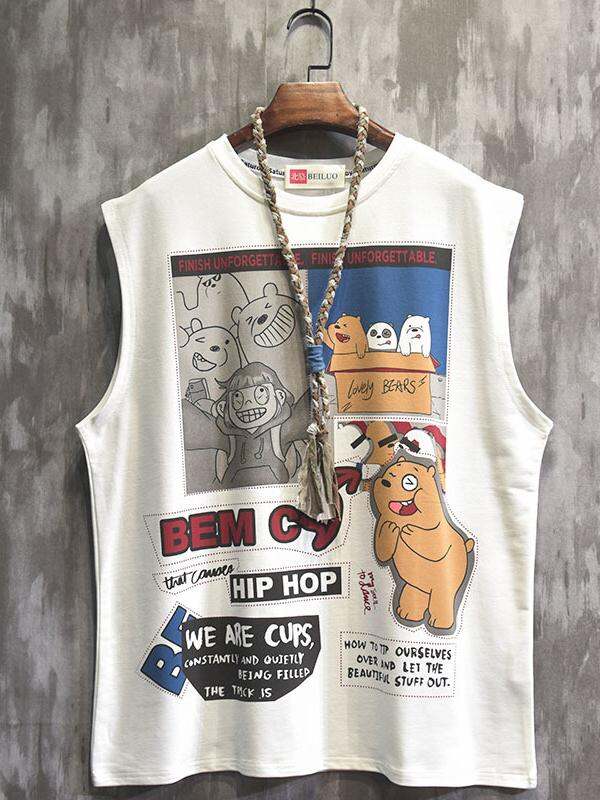 Áo Anime Nhật Bản In Áo Vest Không Tay Cho Nam Dáng Rộng Mặc Mùa Hè Mỏng Thiết Kế In Hình Mồ Hôi Áo Vest Dành Cho Thanh Thiếu Niên