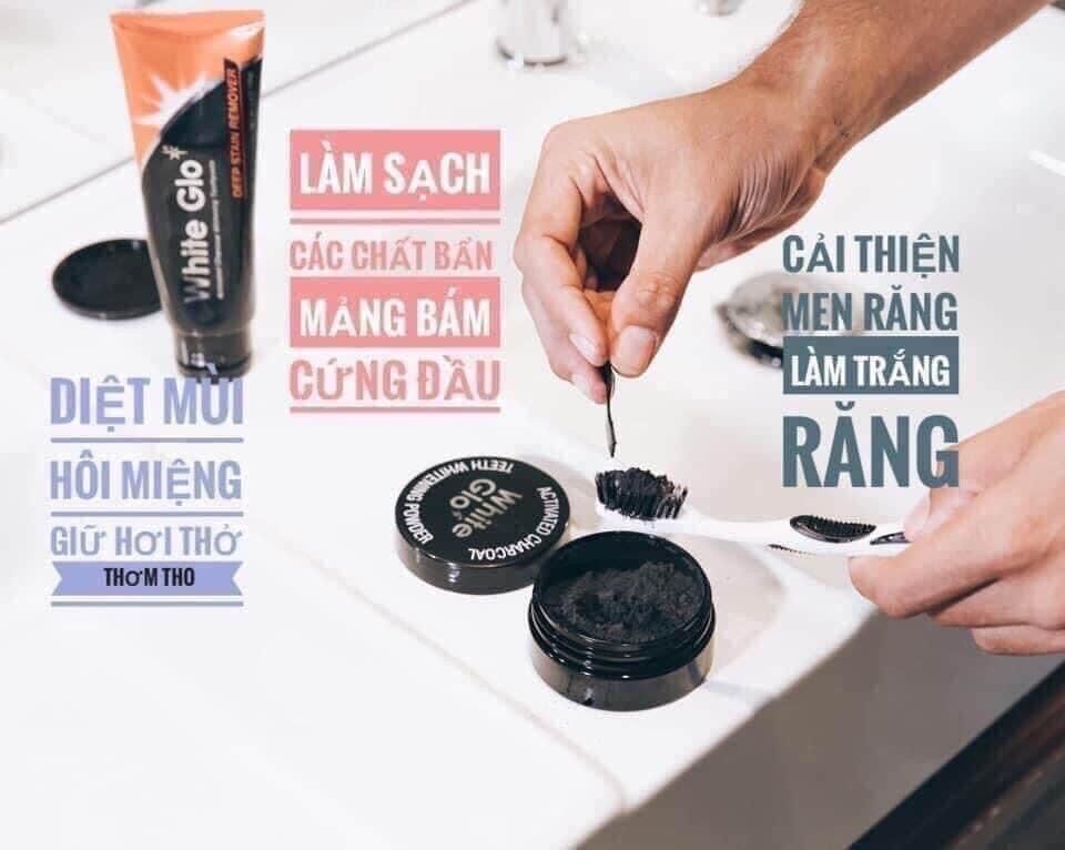 Bột trắng răng than hoạt tính White Glo Úc