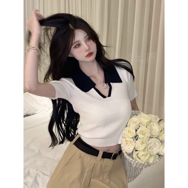 ÁO CROPTOP KIỂU CỔ BẺ PHỐI MÀU XINH H6