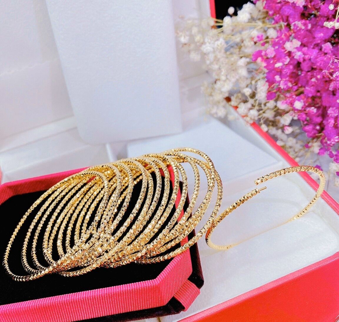 Bộ vòng ximen bản nhỏ mạ vàng 18k khoá xỏ bộ 7 chiếc cực đẹp