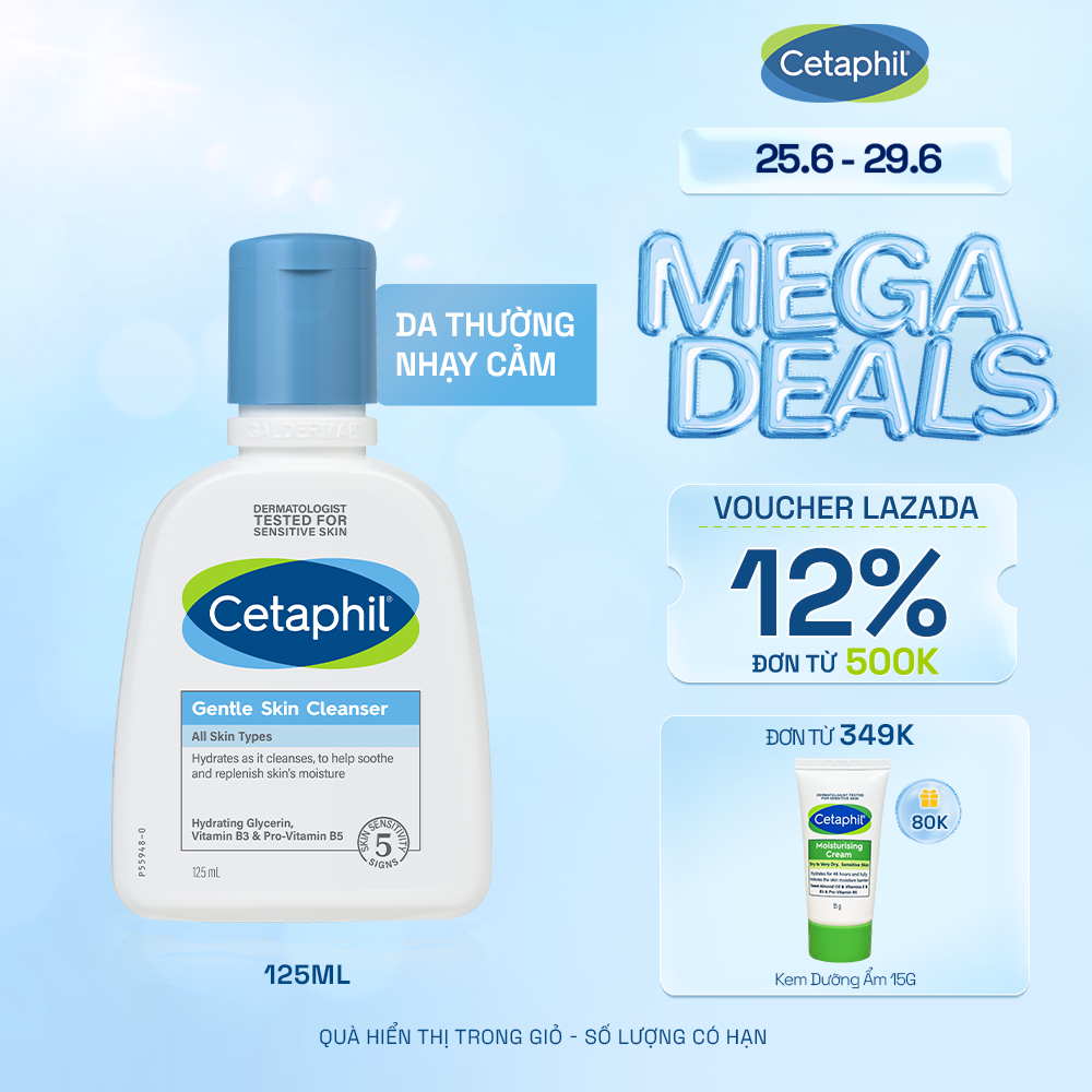 [VOUCHER GIẢM ĐẾN 12%] Sữa rửa mặt dịu lành cho da nhạy cảm Cetaphil Gentle Skin Cleanser 125ml