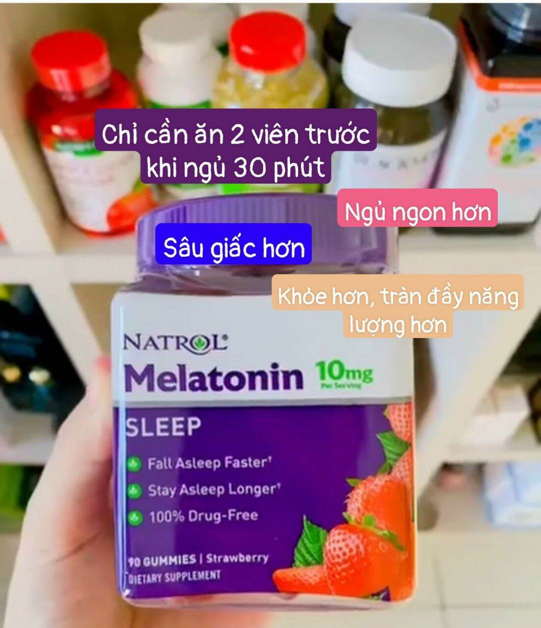 [HCM][Hàng Mỹ]Kẹo dẻo ngủ ngon Natrol Gummies Melatonin 5mg vị dâu của Mỹ