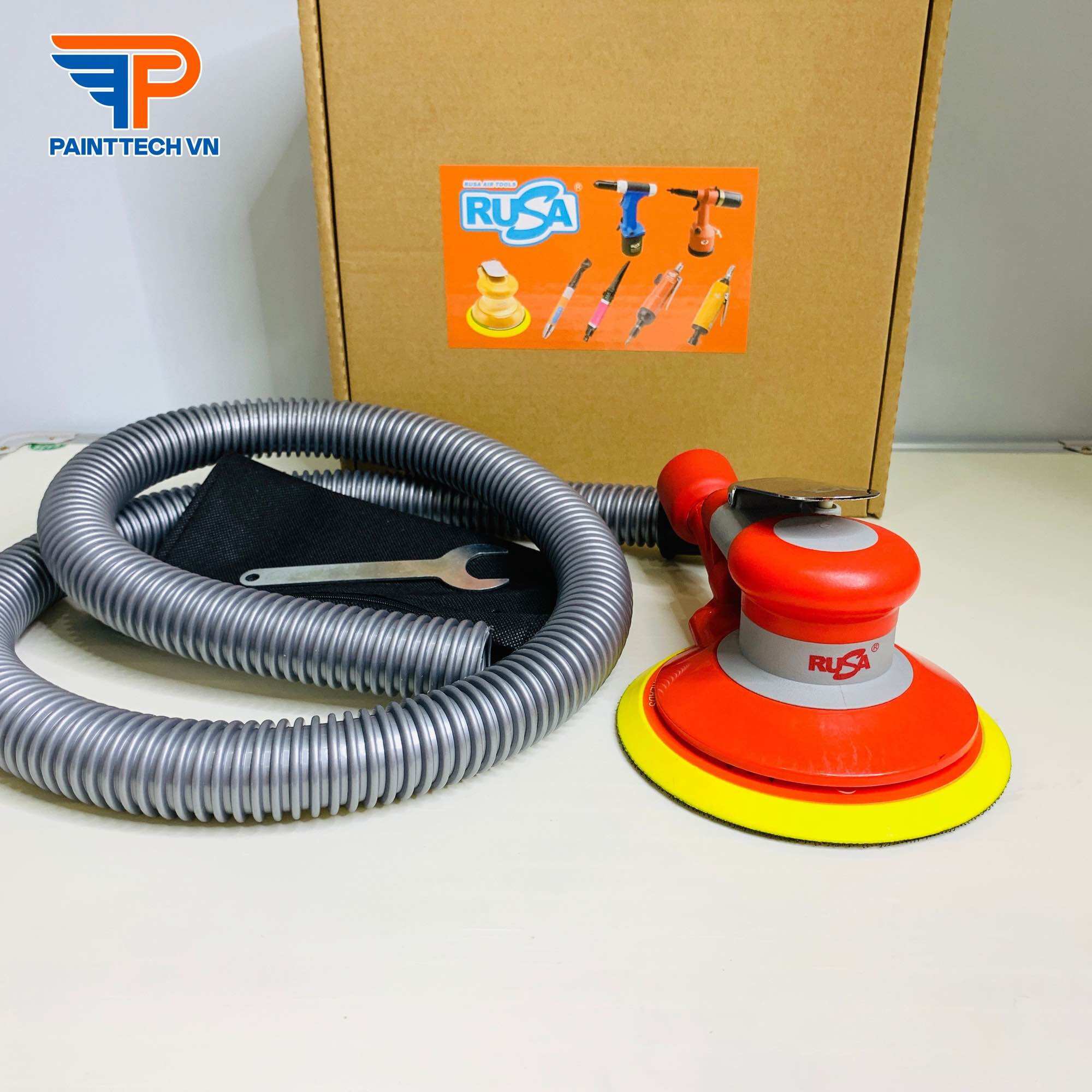 Máy chà nhám rusa - 013d - đế 6inch có hút bụi máy chà nhám hơi đế tròn chuyên chà gỗ, ô tô, xe máy - hàng chính hãng