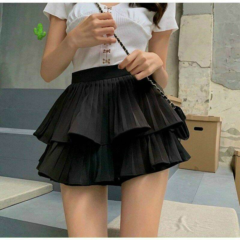 Chân váy hai tầng xếp ly nhỏ