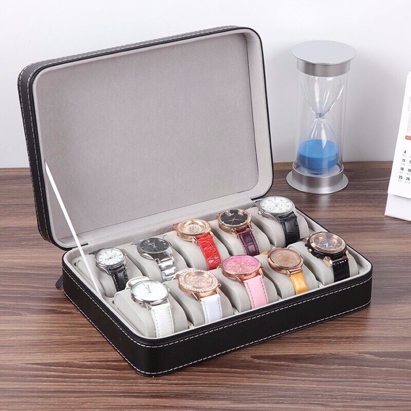 Hộp đựng đồng hồ 10 ngăn có khoá kéo - Hộp đựng đồng hồ TLT