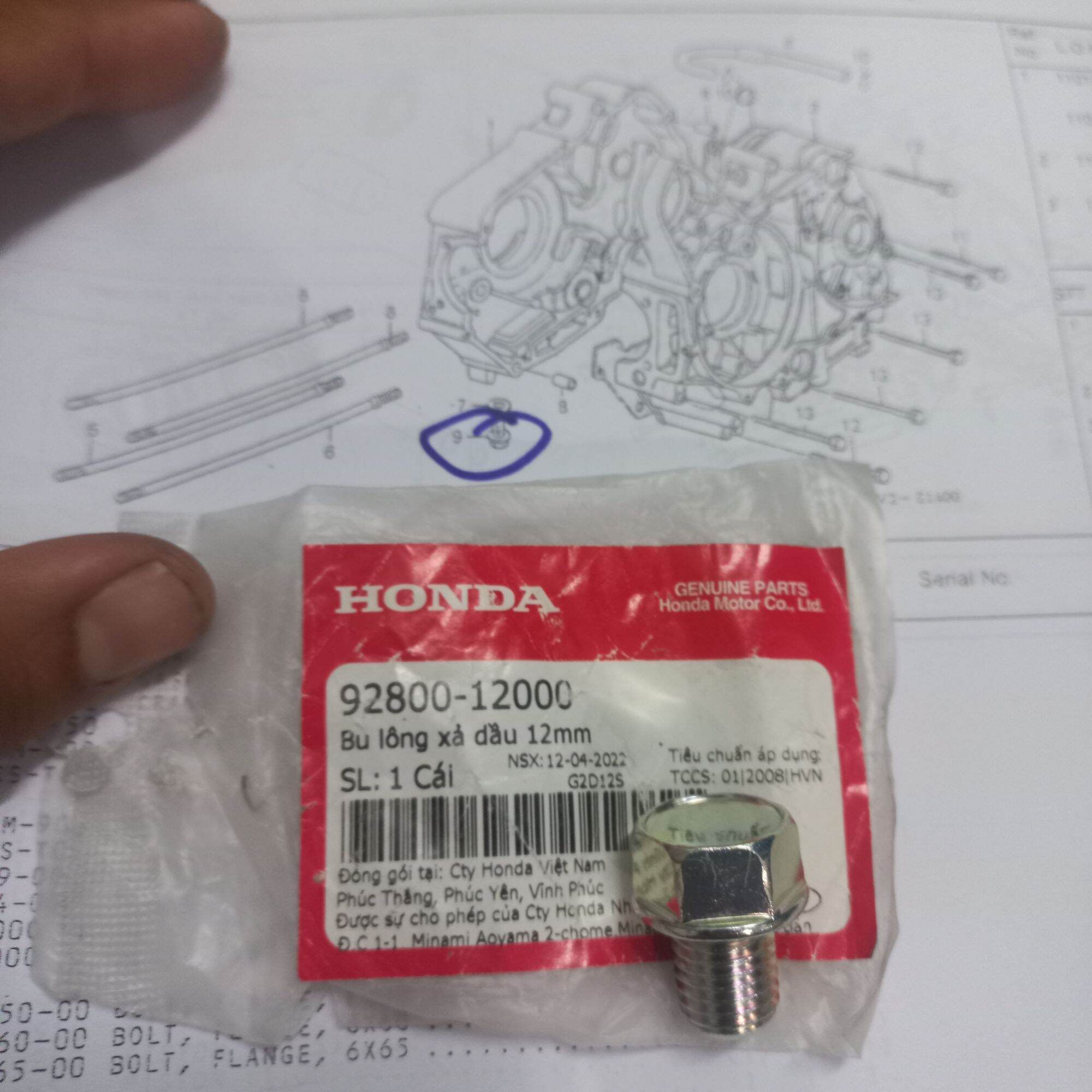 Ốc xả nhớt honda , sym 12mm : dream , wave , fu , blade , ab , click , lead ...