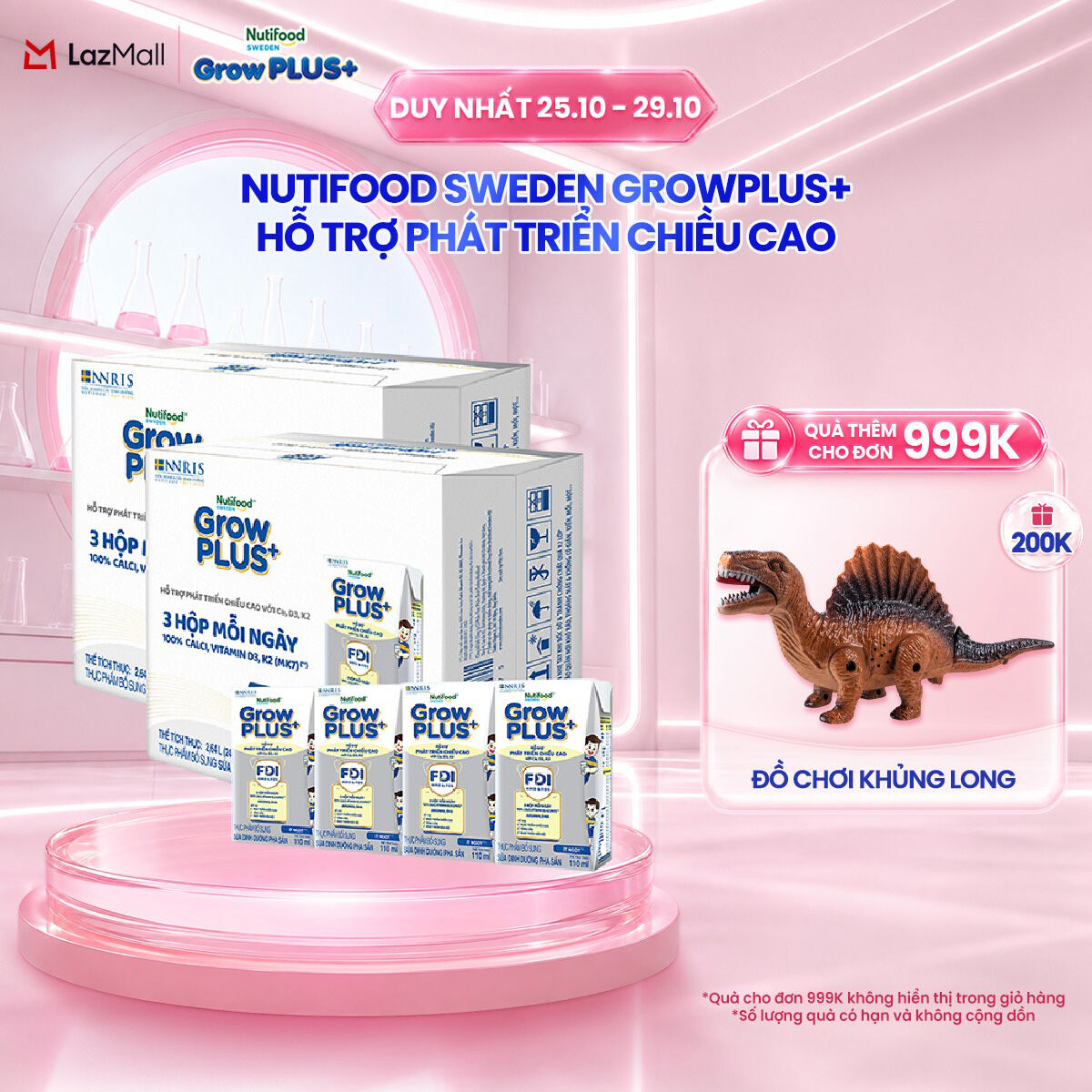 Combo 2 thùng Sữa Nước Pha Sẵn Nutifood Sweden GrowPLUS+ Cao lớn vượt trội - Hỗ trợ phát triển chiều cao - Trên 1 tuổi  - 24 hộp x 110ml