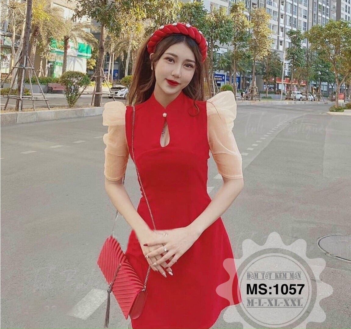 (Shop Táo Đỏ Bigsize 50kg-90kg) Đầm Tết kèm mấn màu đỏ, đen