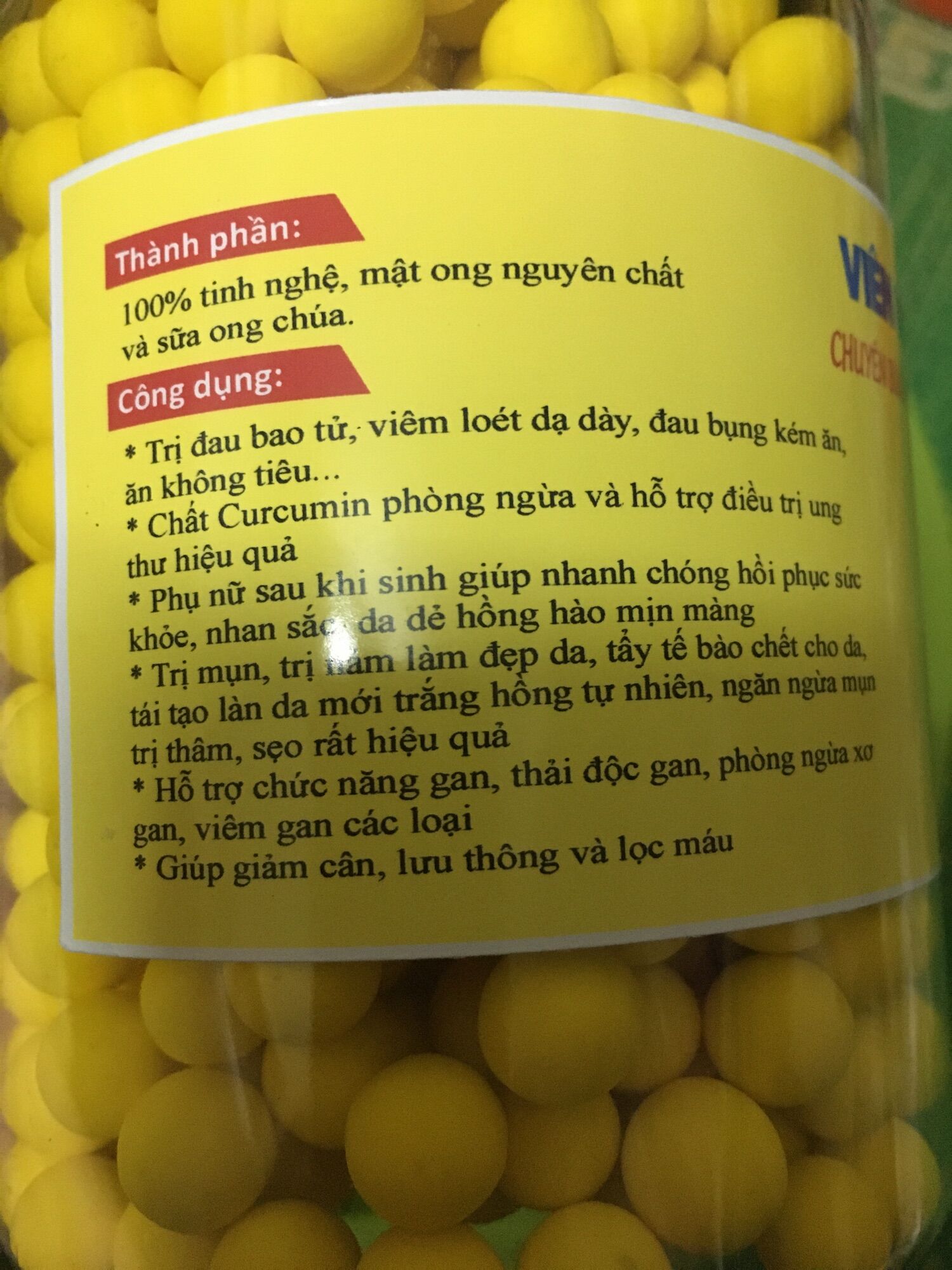 Viên nghệ sữa ong chúa phấn hoa ( hũ 500g )